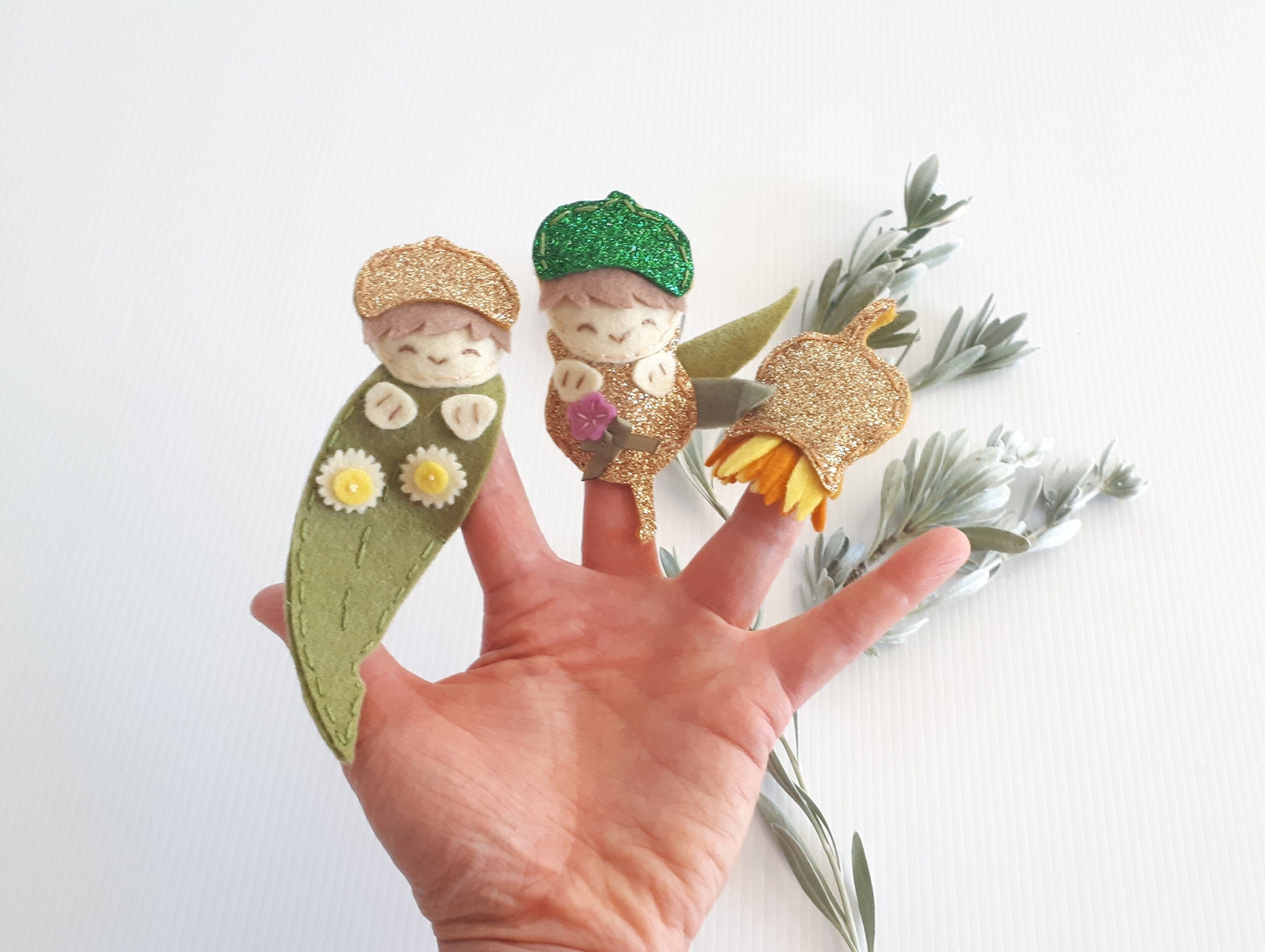 Gumnut Babies Set of 3 Felt Finger Puppets Snuggle Pot Etsy Australia