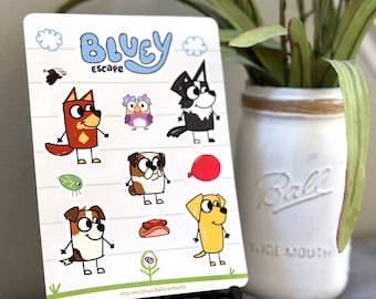 Bluey Character Vinyl Sticker Sheet: Water-Resistant Die-Cut Decals
