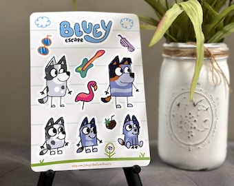 Bluey Family Vinyl Sticker Sheet: Muffin, Socks, Stripe, Trixie