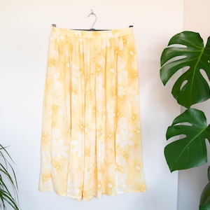 Vintage geel bloemenpatroon midi rok UK 14