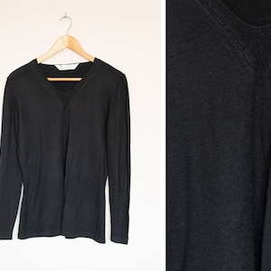 Vintage St Michael lambswool v-neck black jumper, long sleeve sweater, black knitted jumper