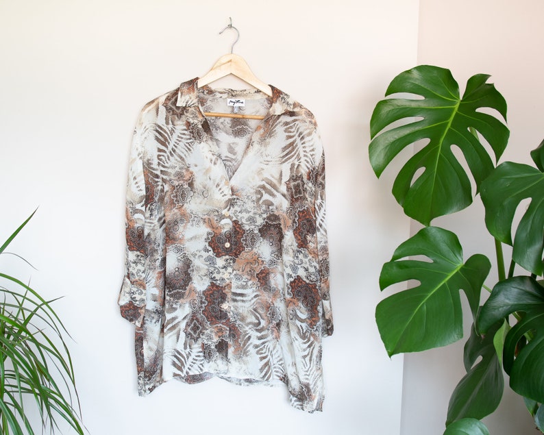 Vintage Cream and Brown Patterned Blouse Etsy