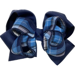 Back to School uniform Large Bow Navy, White, plaid 76 Back to school uniform bows plaid uniform fabric school uniform bows for Girls