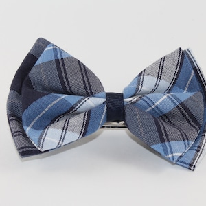School uniform JC101 Large Navy, White, Light Blue Plaid. School Uniform Bows, Back to School Bows, Plaid School Uniform Bows