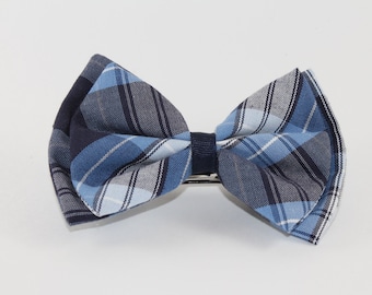Large Plaid 76  School Uniform Hair Bow, Navy,Light Blue, White.
