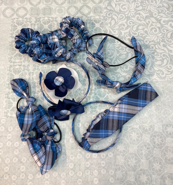 Plaid 76 School Uniform Hair Accessories Set: Blue White  display picture 3