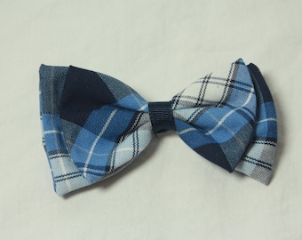 Plaid 76 /Back to School Bow/ Navy, Lt  Blue/White/Uniform fabric