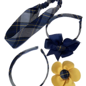 School uniform Set of 4 plaid 57 back to school bows girls school uniform bows. Navy, Gold