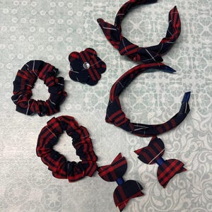 School uniform Plaid 37  Back set, school uniform Bows Navy Red White Uniform fabric Girls hair bows