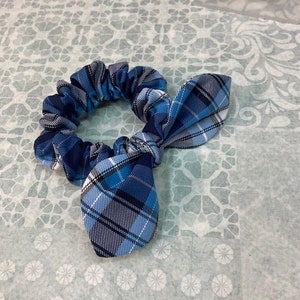 School uniform Back to School uniform  scrunchie with bunny ears plaid 76 Navy White Back to school hair bows