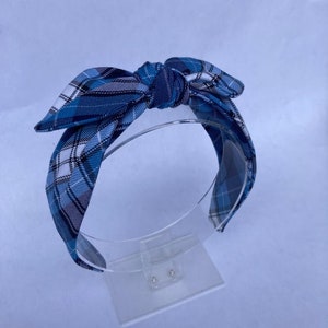 Knotted headband School uniform Plaid 76 Navy, White, Light blue School uniform matching hair bows for girls. Back to school accessories.