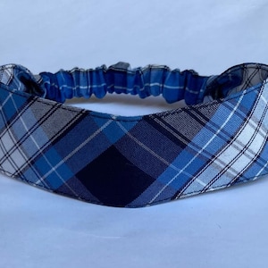 School uniform Back to School uniform plaid 76/Blue, white, light blue.  Soft Elastic headband. Bows for Girls School uniform