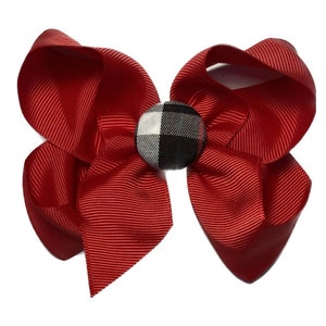 School uniform Large bow button plaid 60 Back to school uniform bows plaid uniform fabric. Red, White, Navy Plaid. School bows.