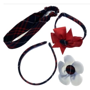 School uniform Set of 4 plaid 37 back to school bows girls school uniform bows. Navy, White, Red
