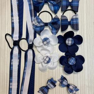 School uniform Plaid #76 Sonya Navy, White, Light Blue set of 12 pieces