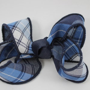 School uniform plaid bow, Navy, White, Light Blue Plaid. Back to school hair bows, school uniform bows, back to school bows, Plaid bow