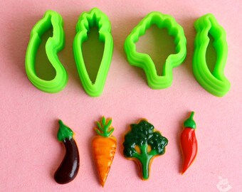 Vegetable Cookie Cutter Set: Polymer Clay Cutters, PLA Plastic (4 Pieces) (Eggplant)