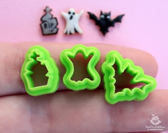 Halloween Polymer Clay Cutters: Ghost, Bat, Tombstone - Set of 3