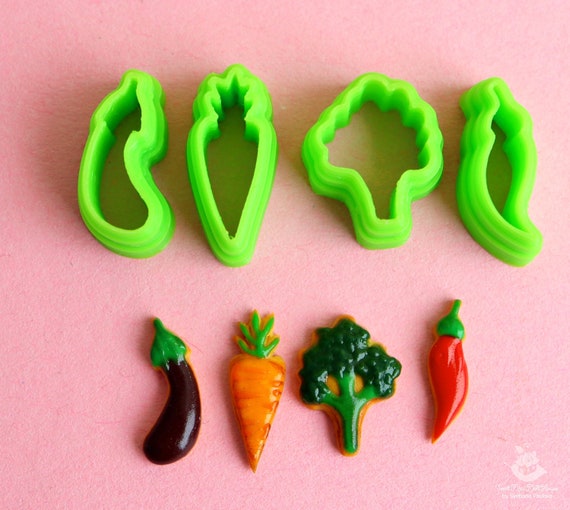 Vegetable Cookie Cutter Set: Polymer Clay Cutters, PLA Plastic (4 Pieces) (Eggplant)