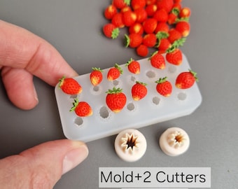 Miniature Strawberry Silicone Mold, Strawberry Top Cutters 1:6 Scale, Polymer Clay