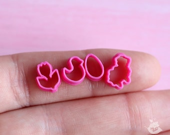 Miniature cutters for doll kitchen on a scale of 1 to 12, Easter gingerbread (4 pieces) in hot pink color. PLA plastic.