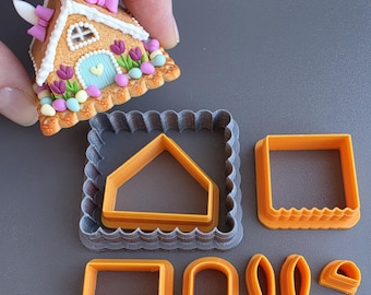 Miniature Bunny House Cutter Set: 8-Piece Polymer Clay Cutters (PLA Plastic)