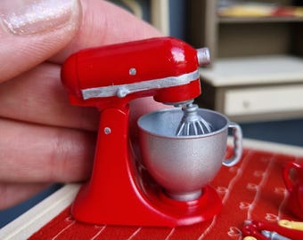 Miniature Red Mixer/Kitchen Aid and Accessories/Dollhouse Set