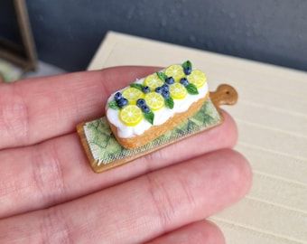 Handmade Polymer Clay Lemon Drizzle Cake Miniature, Dollhouse Food Decoration