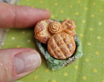 1:12 Miniature Bakery Bread Basket, Handmade Air Dry Clay Pastry Loaves