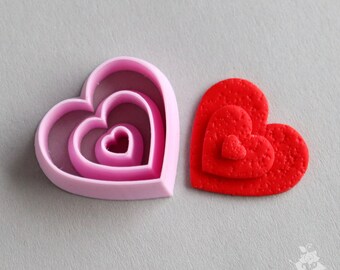 Custom cutter/Printed to ORDER/Set of Hearts cutters 3 pieces for polymer clay (S51525). PLA plastic.