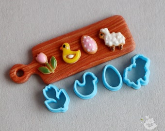 Miniature cutters for doll kitchen, Easter gingerbread (4 pieces) in blue color. PLA plastic. (ONLY CUTTERS)
