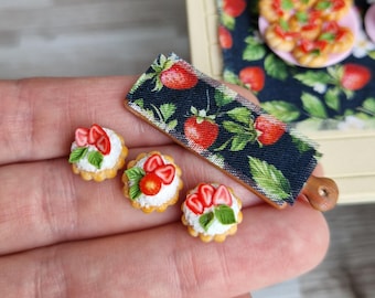 Handmade Polymer Clay Strawberry Cupcakes on the board/Miniature, Dollhouse Food Decoration