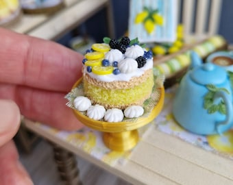 Handmade Polymer Clay Miniature Lemon Cake, Dollhouse Food Decoration