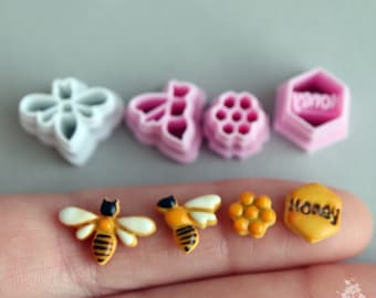 Custom cutter/Printed to ORDER/Set of 4 pieces\Set Bees and Honey BHN2\ PLA plastic. Miniature gingerbread are not included