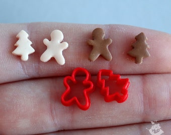 Miniature cutters for doll kitchen on a scale of 1 to 12, cutters Gingerbread Man and Christmas tree (2 pieces)(red color). PLA