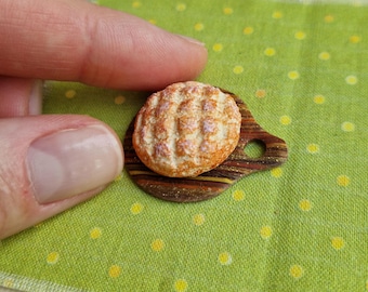 Dollhouse Artisan Bread Miniature, Polymer Clay Food on Faux Wood Board (1:12 Scale)