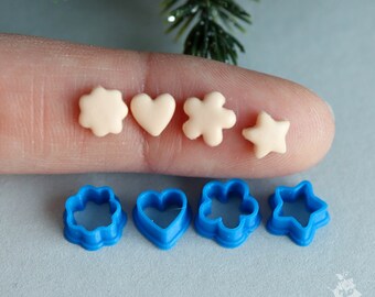 Miniature cutters for doll kitchen on a scale of 1 to 12, Miniature cookies (4 pieces)in blue color. PLA plastic.