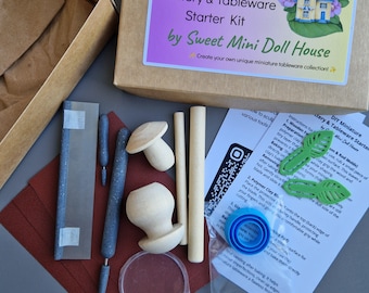 DIY Miniature Pottery Kit | Polymer Clay Sculpting Tools, Molds, Glass Tile (1:12 Scale)