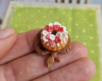 Miniature Banana Strawberry Bundt Cake, Dollhouse Dessert, Apple Board, Air Dry Clay Food