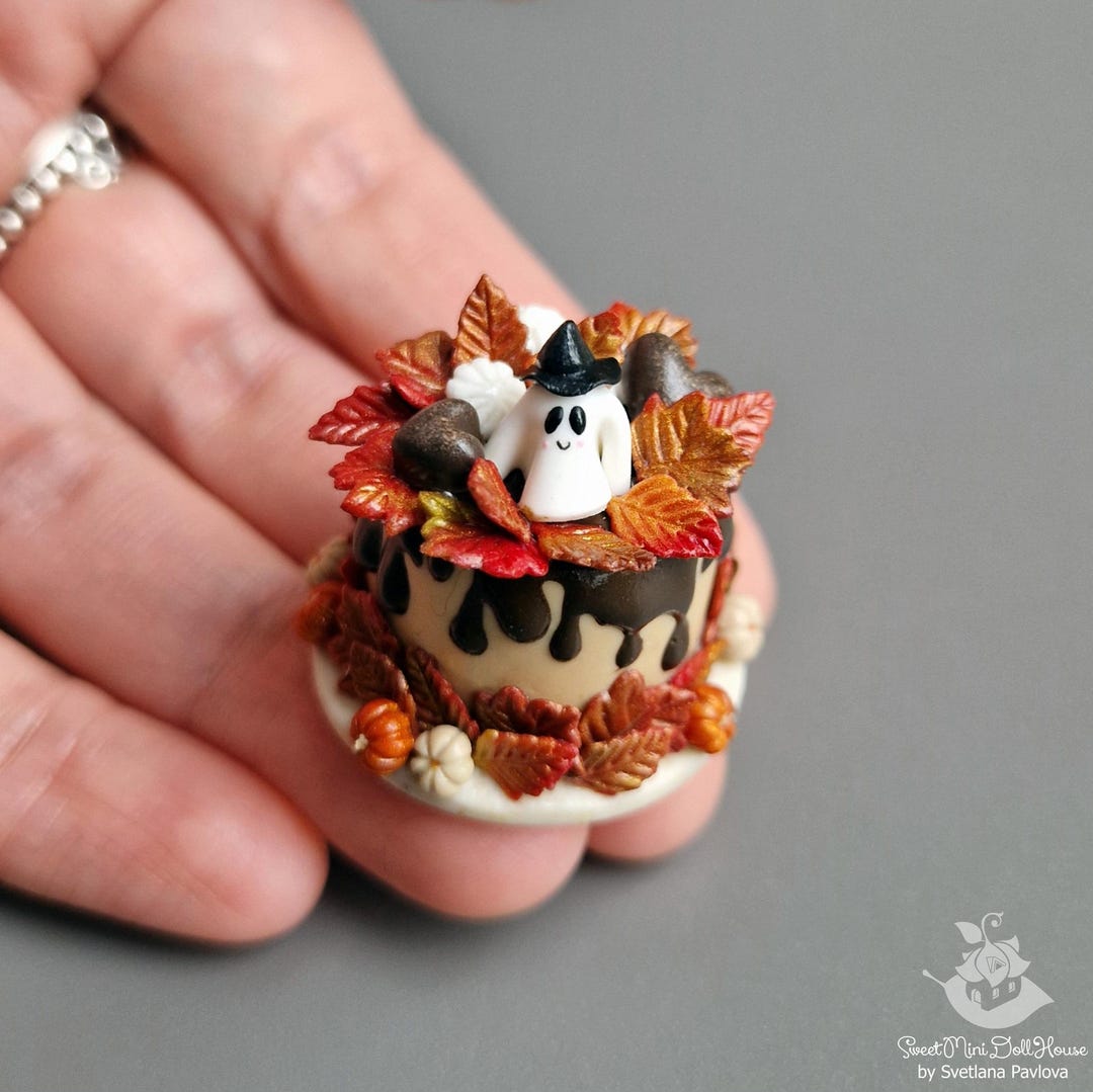 Miniature Halloween Cake Handmade Polymer Clay Dollhouse Food Etsy