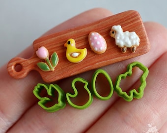 Miniature cutters for doll kitchen, Easter gingerbread (4 pieces) in swamp color. PLA plastic. (ONLY CUTTERS)