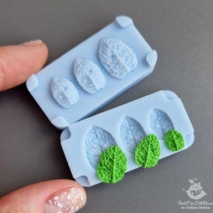 Molde de silicone em miniatura com folhas: argila de polímero, resina, fabricação de sabão