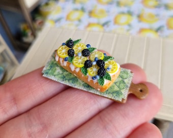 Handmade Polymer Clay Lemon Drizzle Cake Miniature, Dollhouse Food Decoration