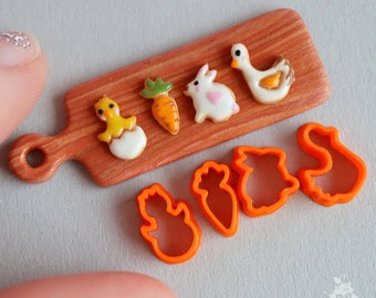 Miniature cutters for doll kitchen, Easter gingerbread (4 pieces) in orange color. PLA plastic. (ONLY CUTTERS)