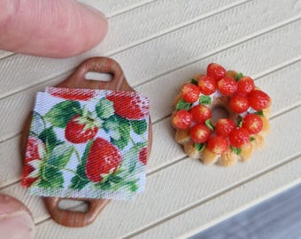 Handmade Polymer Clay Strawberry Cake on the board/Miniature, Dollhouse Food Decoration