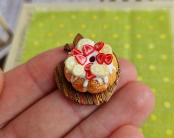 Miniature Lemon Strawberry Bundt Cake, Dollhouse Dessert, Apple Board, Air Dry Clay Food