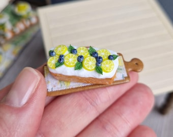 Handmade Polymer Clay Lemon Drizzle Cake Miniature, Dollhouse Food Decoration