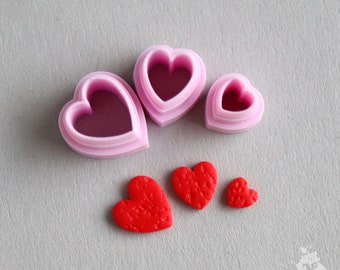 Custom cutter/Printed to ORDER/Set of Hearts cutters 3 pieces for polymer clay (S5710). PLA plastic.