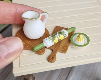 Miniature Lemon Kitchen Utensils: Handmade Polymer Clay Dollhouse Set