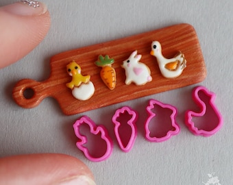 Miniature cutters for doll kitchen, Easter gingerbread (4 pieces) in dark pink color. PLA plastic. (ONLY CUTTERS)